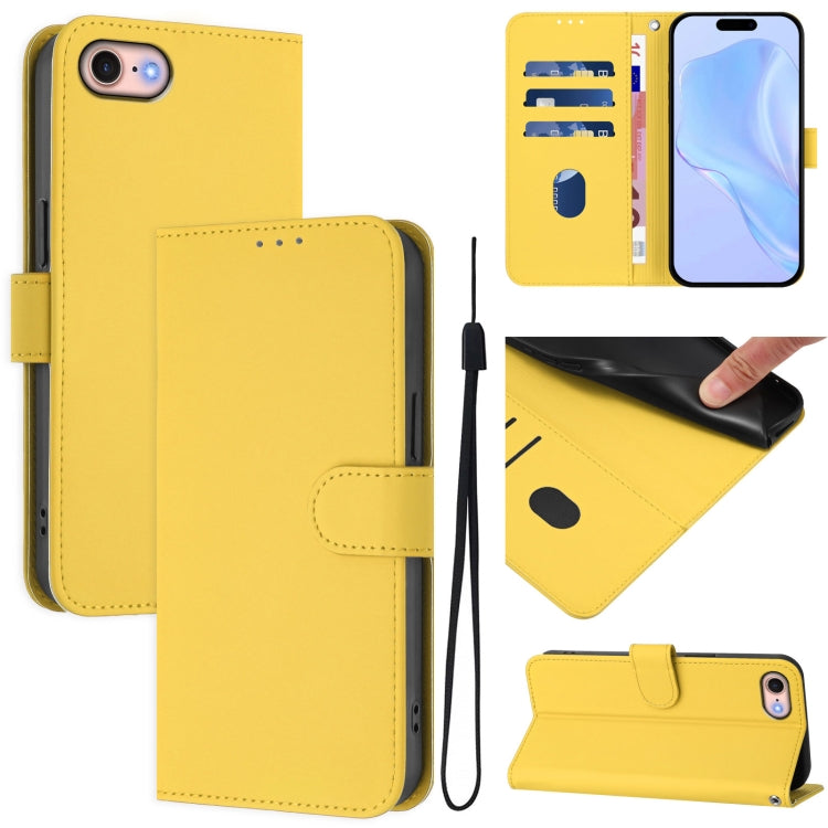 Skin Feel Solid Color Leather Phone Case with Lanyard