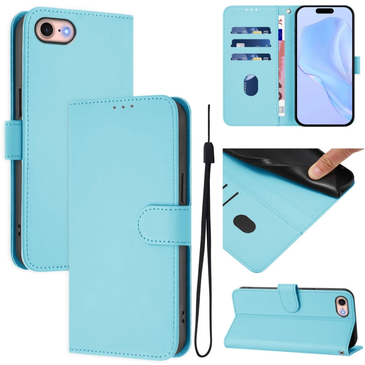 Skin Feel Solid Color Leather Phone Case with Lanyard