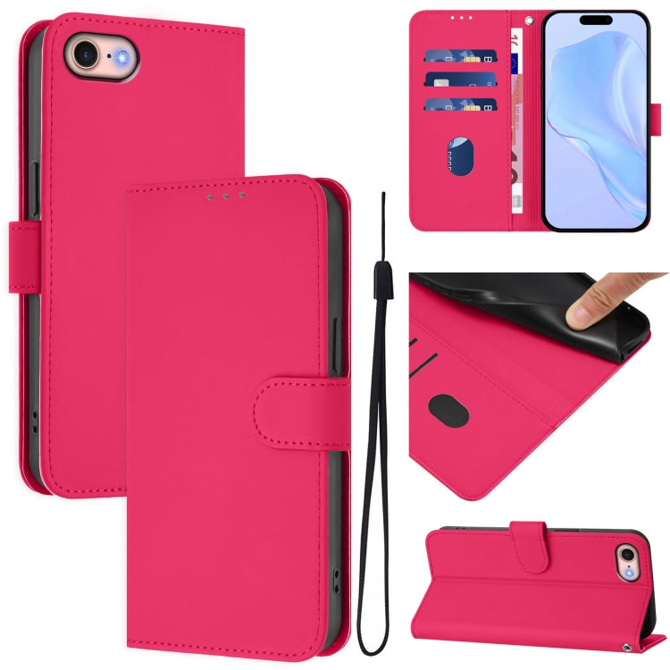 Skin Feel Solid Color Leather Phone Case with Lanyard
