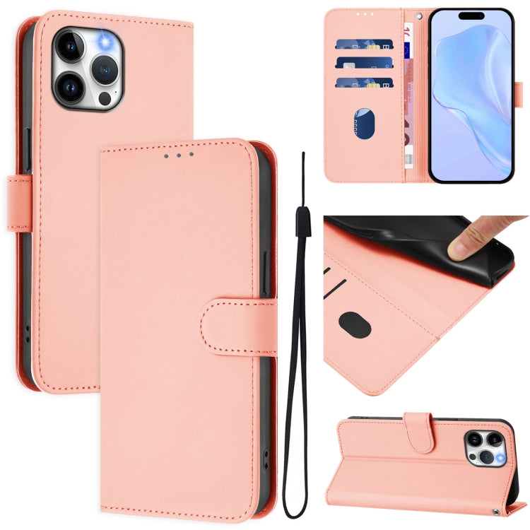 Skin Feel Solid Color Leather Phone Case with Lanyard