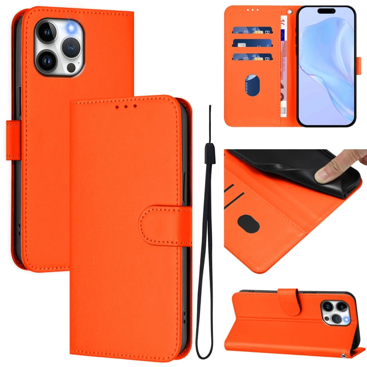Skin Feel Solid Color Leather Phone Case with Lanyard