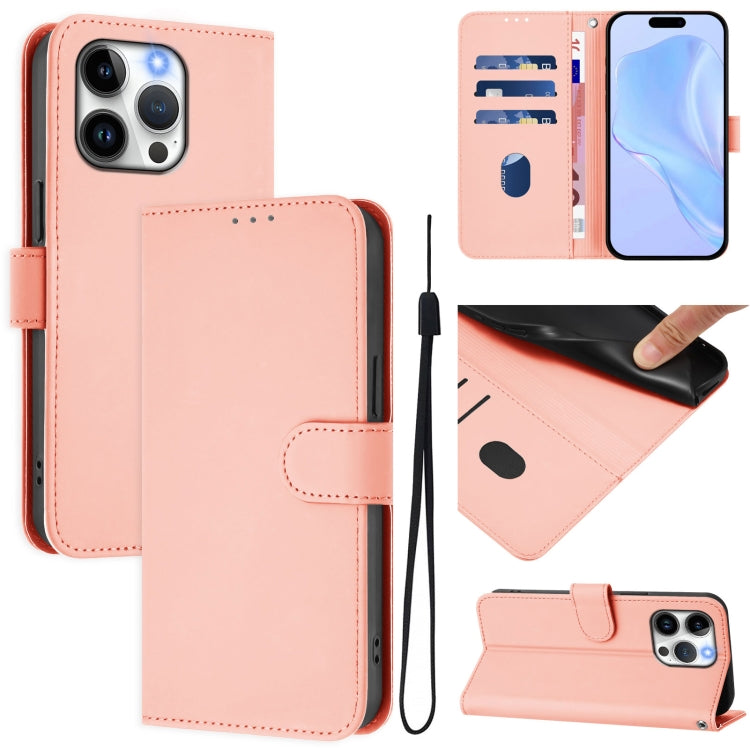 Skin Feel Solid Color Leather Phone Case with Lanyard, For iPhone 13 Pro
