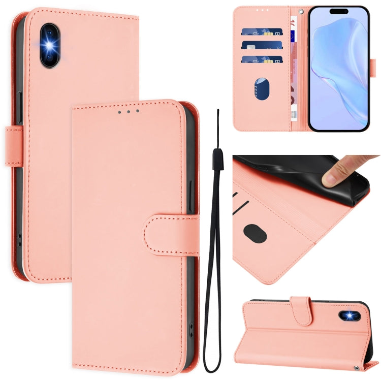 Skin Feel Solid Color Leather Phone Case with Lanyard