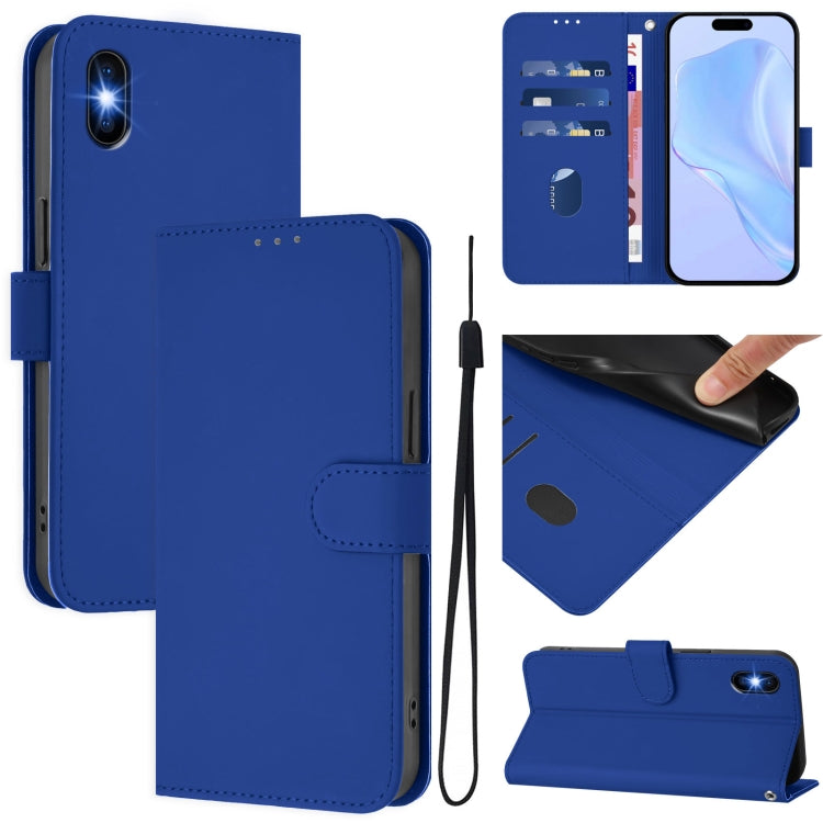 Skin Feel Solid Color Leather Phone Case with Lanyard