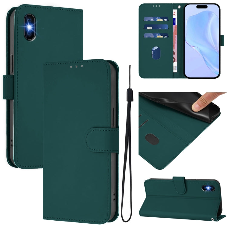 Skin Feel Solid Color Leather Phone Case with Lanyard