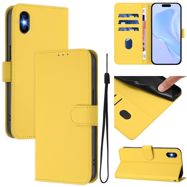 Skin Feel Solid Color Leather Phone Case with Lanyard