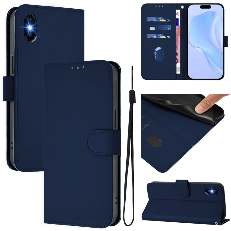 Skin Feel Solid Color Leather Phone Case with Lanyard