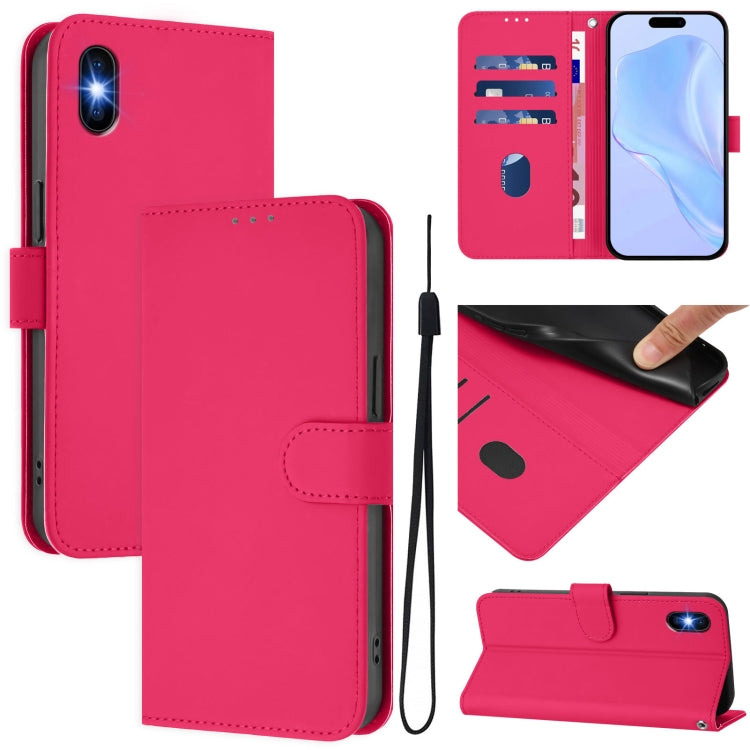 Skin Feel Solid Color Leather Phone Case with Lanyard