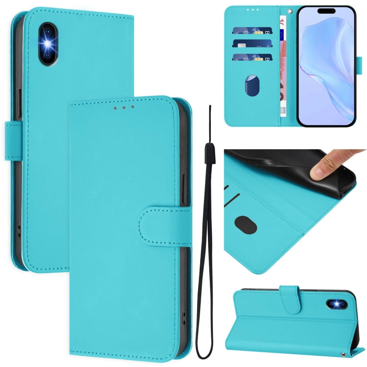 Skin Feel Solid Color Leather Phone Case with Lanyard