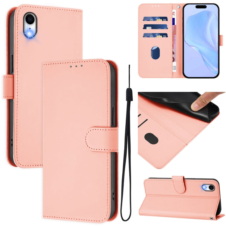 Skin Feel Solid Color Leather Phone Case with Lanyard