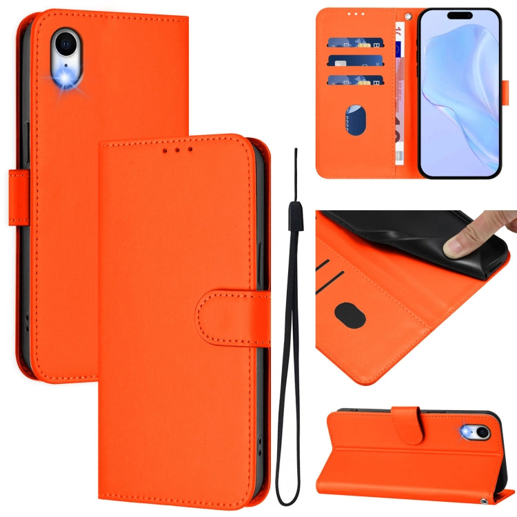 Skin Feel Solid Color Leather Phone Case with Lanyard