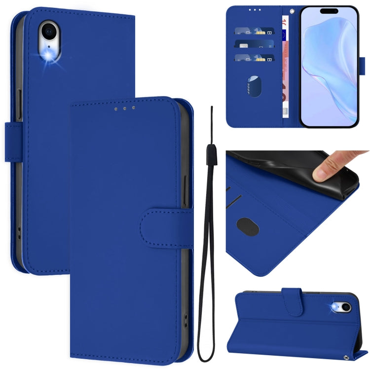 Skin Feel Solid Color Leather Phone Case with Lanyard