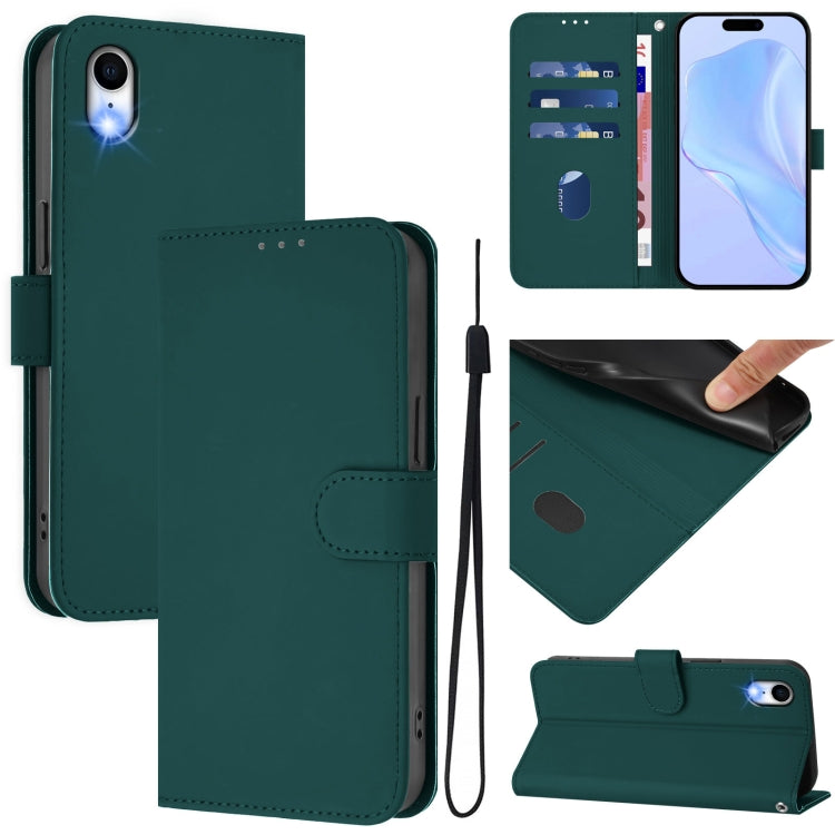 Skin Feel Solid Color Leather Phone Case with Lanyard