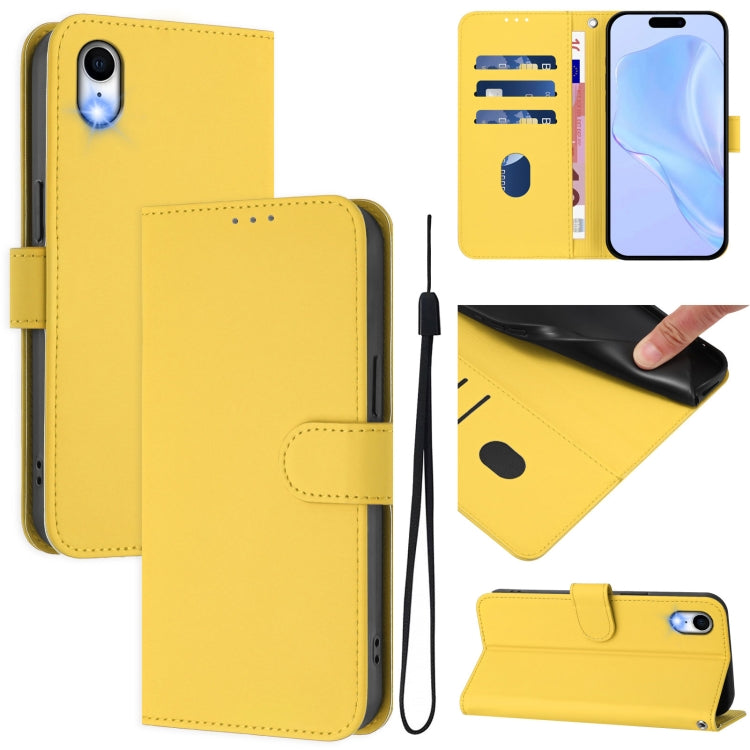 Skin Feel Solid Color Leather Phone Case with Lanyard
