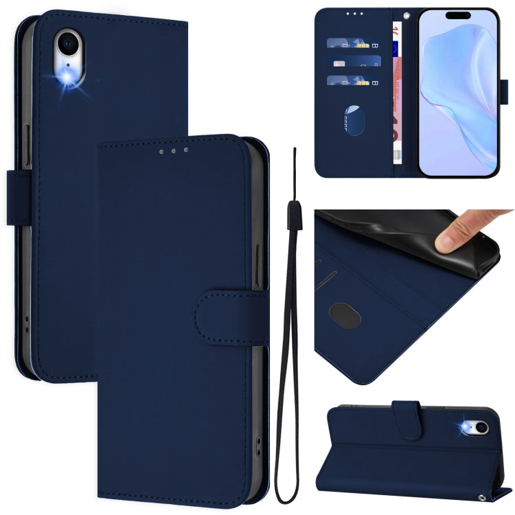 Skin Feel Solid Color Leather Phone Case with Lanyard