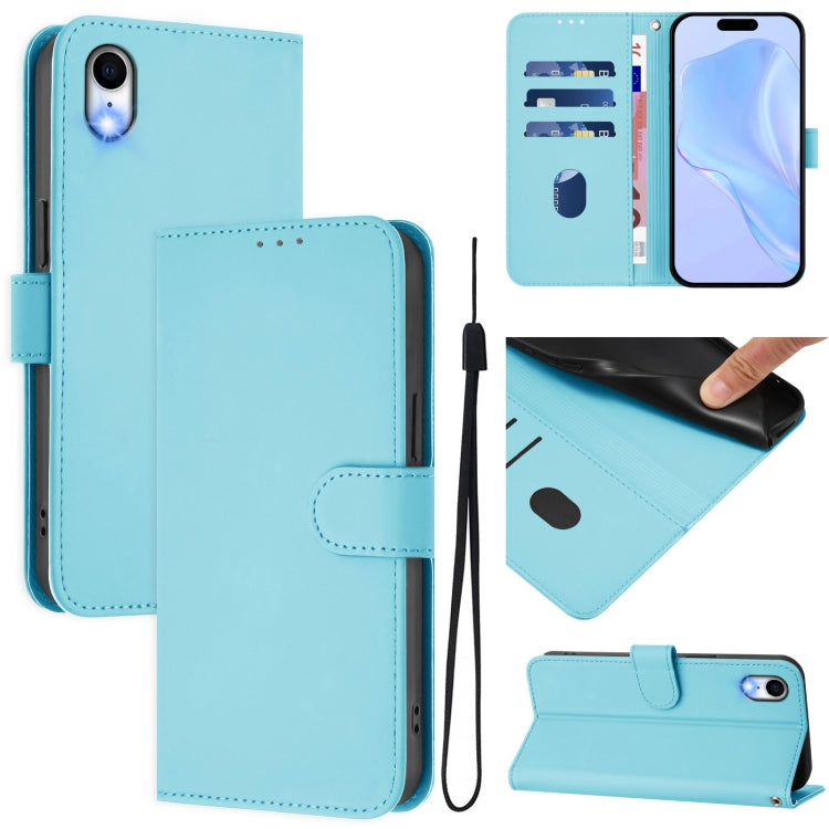 Skin Feel Solid Color Leather Phone Case with Lanyard