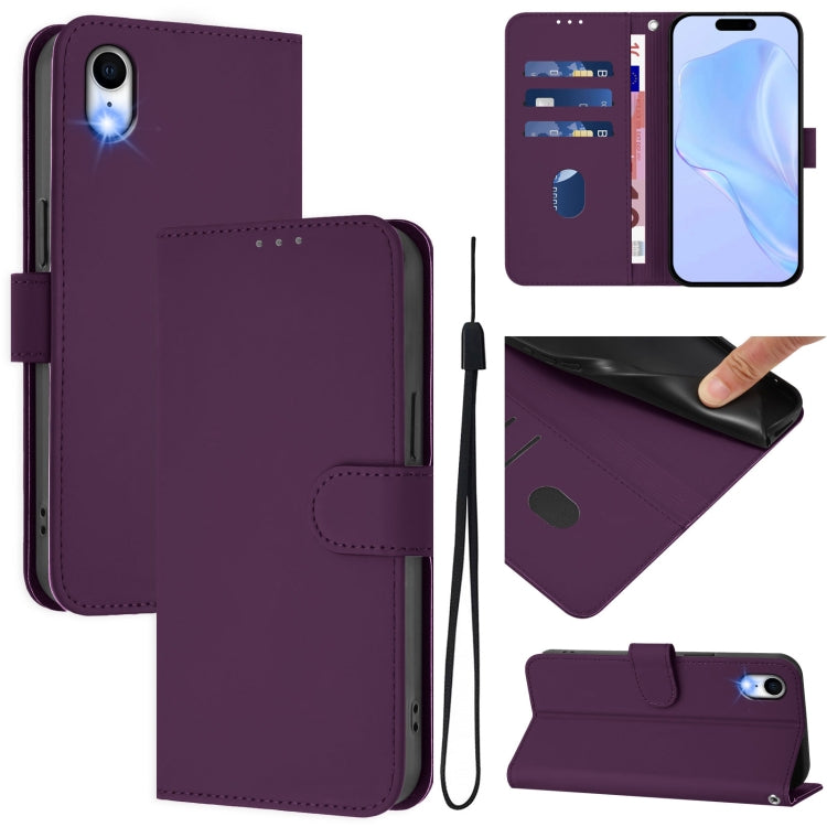 Skin Feel Solid Color Leather Phone Case with Lanyard