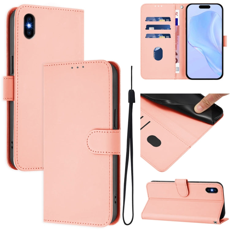 Skin Feel Solid Color Leather Phone Case with Lanyard