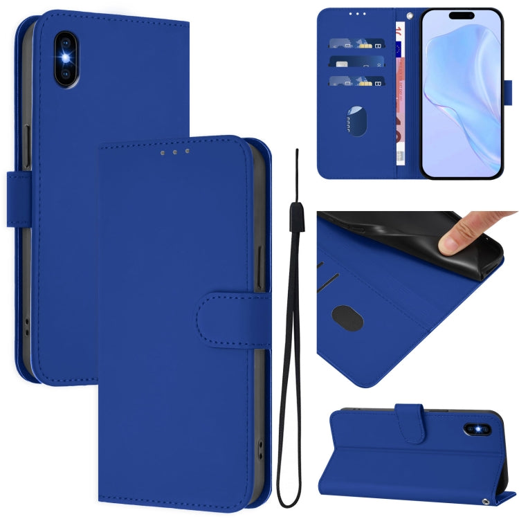 Skin Feel Solid Color Leather Phone Case with Lanyard