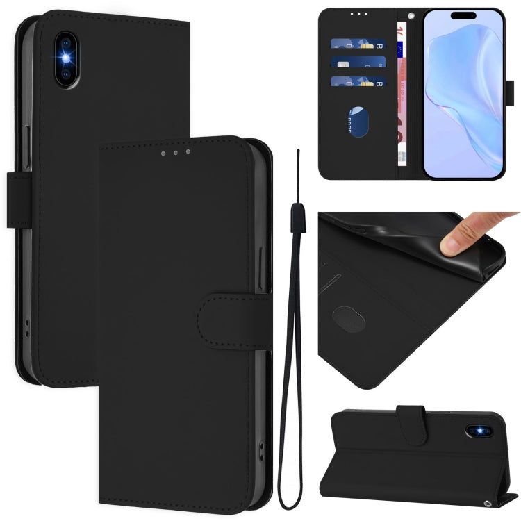 Skin Feel Solid Color Leather Phone Case with Lanyard