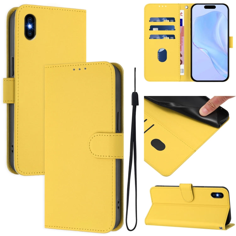 Skin Feel Solid Color Leather Phone Case with Lanyard
