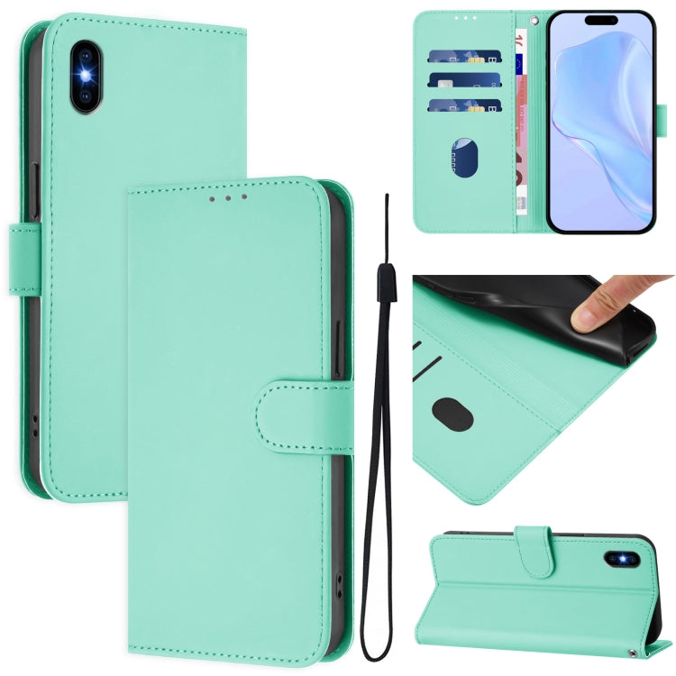 Skin Feel Solid Color Leather Phone Case with Lanyard