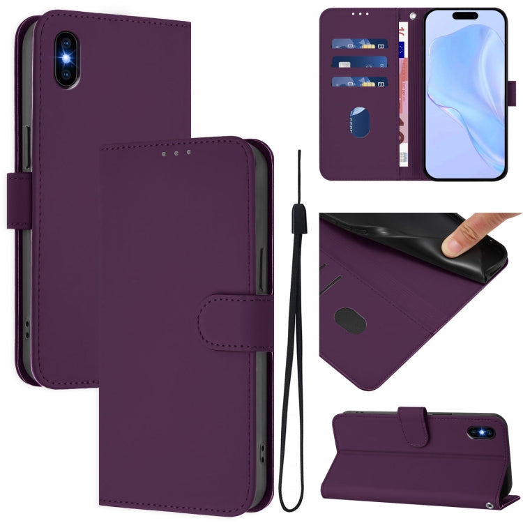 Skin Feel Solid Color Leather Phone Case with Lanyard