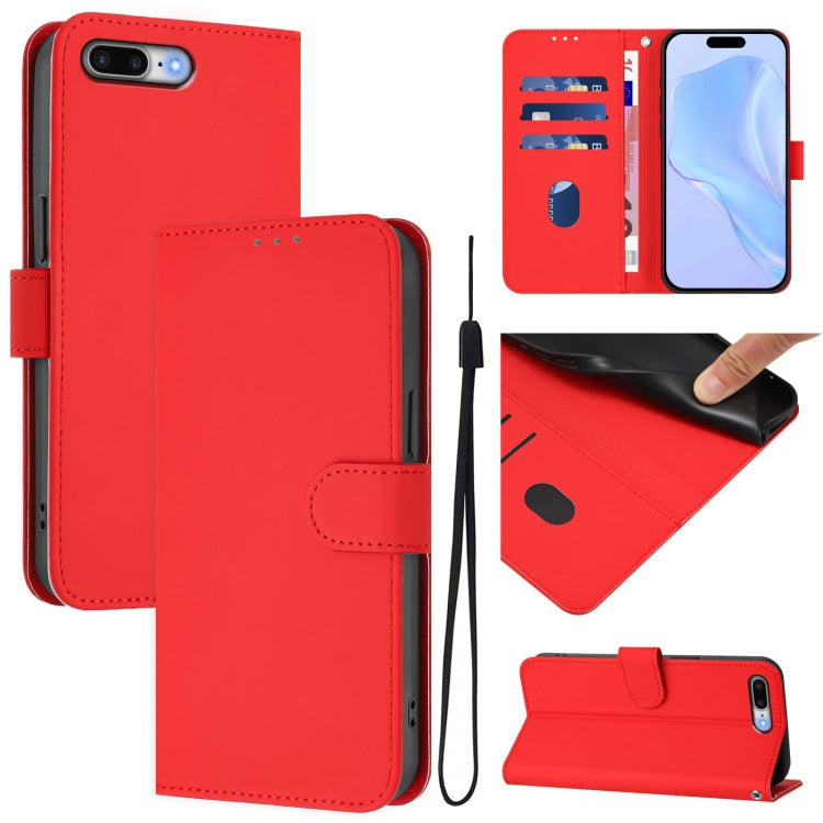 Skin Feel Solid Color Leather Phone Case with Lanyard