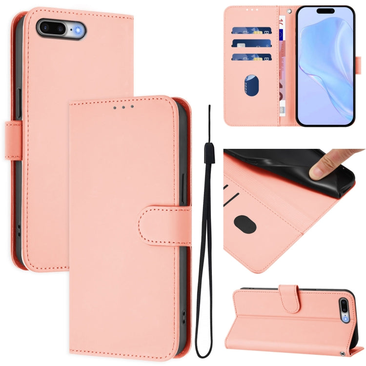 Skin Feel Solid Color Leather Phone Case with Lanyard