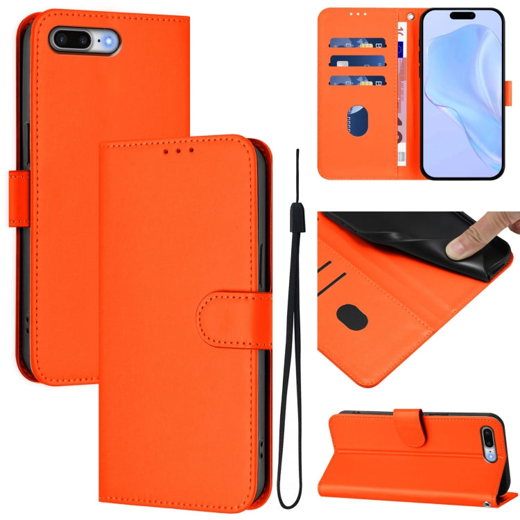 Skin Feel Solid Color Leather Phone Case with Lanyard