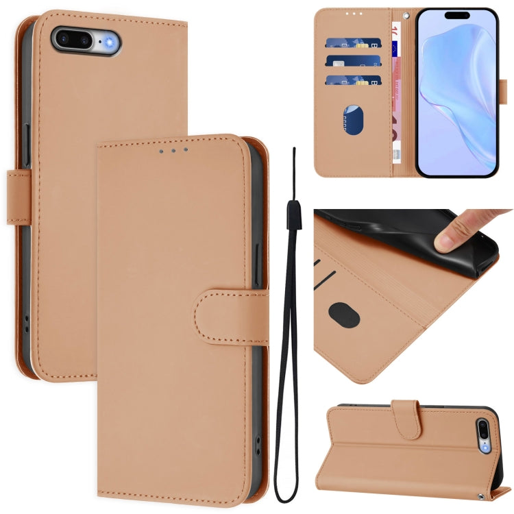 Skin Feel Solid Color Leather Phone Case with Lanyard