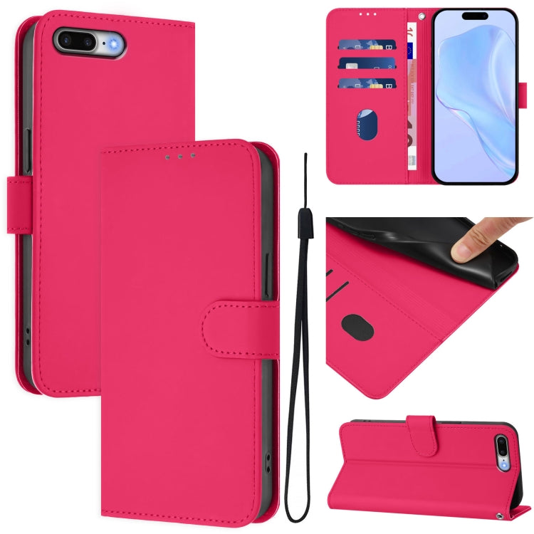 Skin Feel Solid Color Leather Phone Case with Lanyard