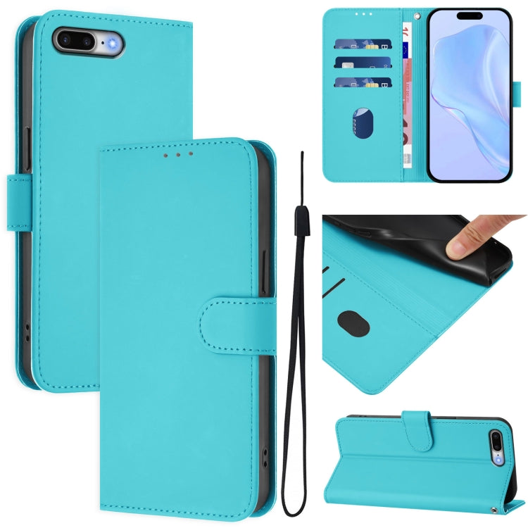 Skin Feel Solid Color Leather Phone Case with Lanyard