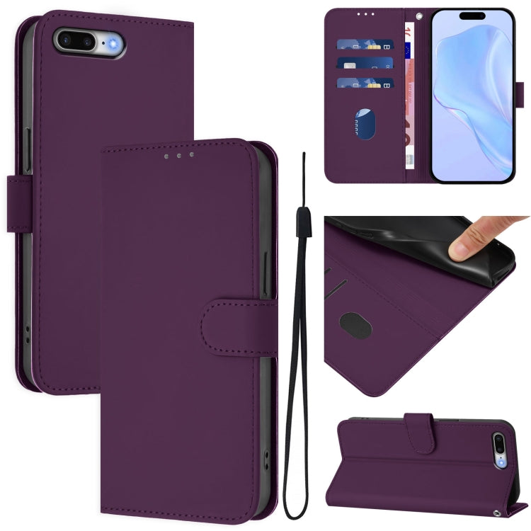 Skin Feel Solid Color Leather Phone Case with Lanyard