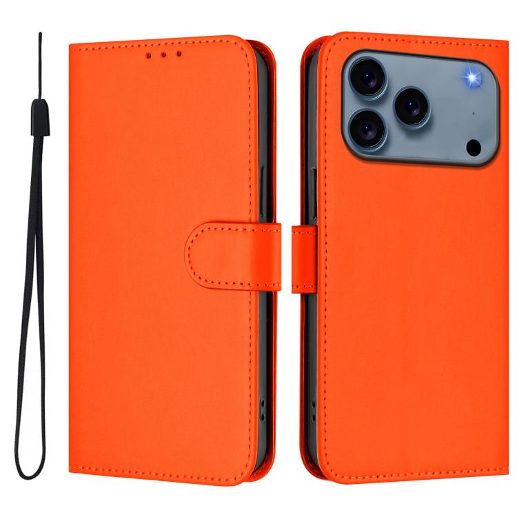 Skin Feel Solid Color Leather Phone Case with Lanyard