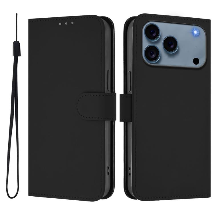 Skin Feel Solid Color Leather Phone Case with Lanyard