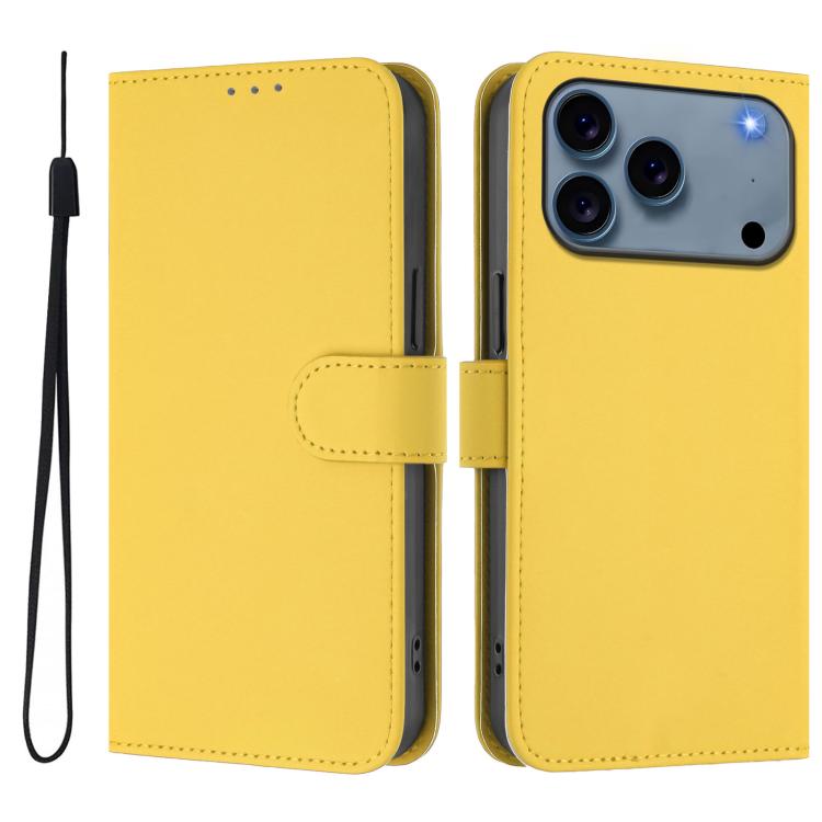 Skin Feel Solid Color Leather Phone Case with Lanyard