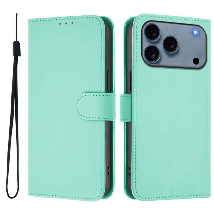 Skin Feel Solid Color Leather Phone Case with Lanyard