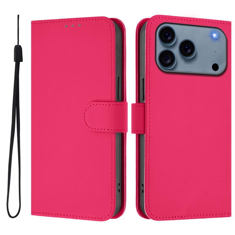 Skin Feel Solid Color Leather Phone Case with Lanyard