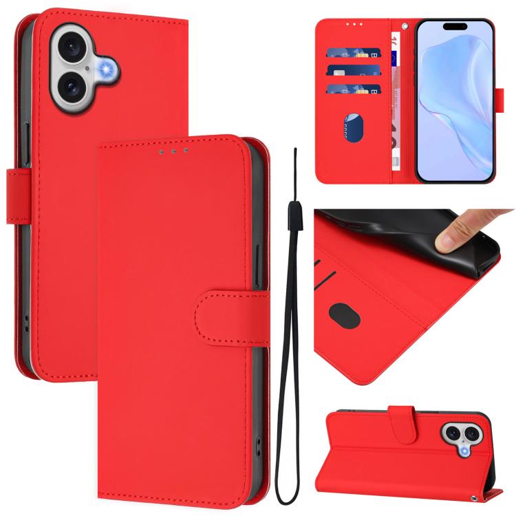 Skin Feel Solid Color Leather Phone Case with Lanyard