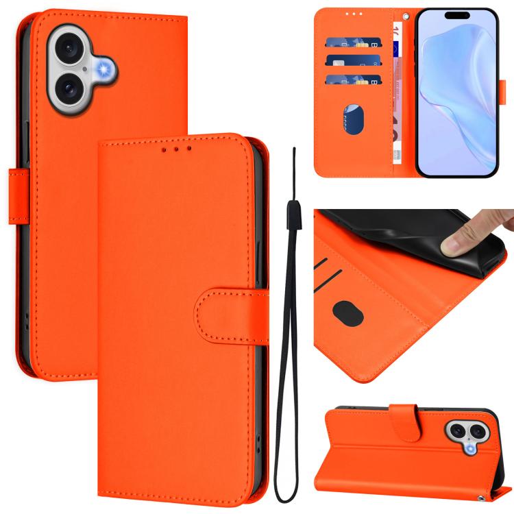 Skin Feel Solid Color Leather Phone Case with Lanyard