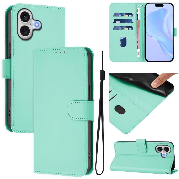 Skin Feel Solid Color Leather Phone Case with Lanyard