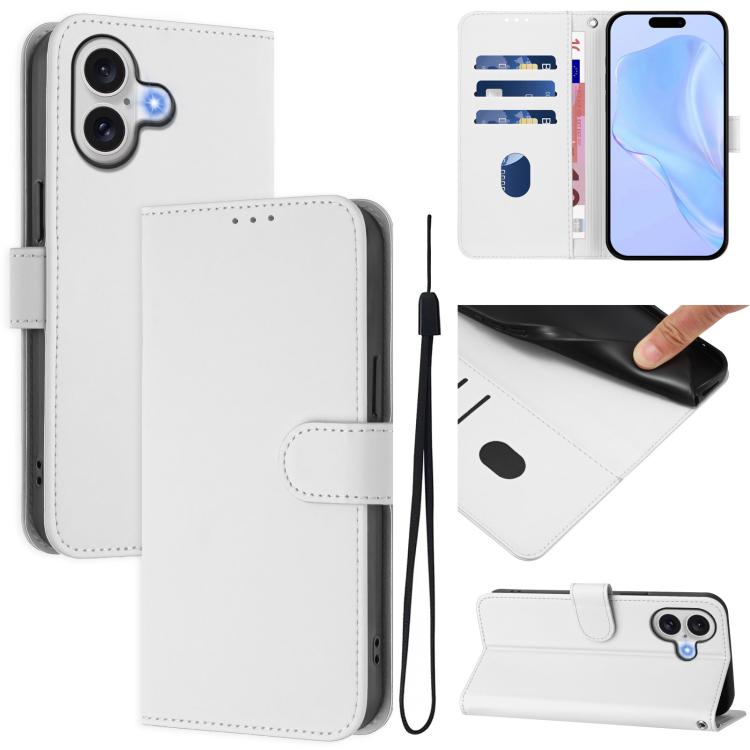 Skin Feel Solid Color Leather Phone Case with Lanyard