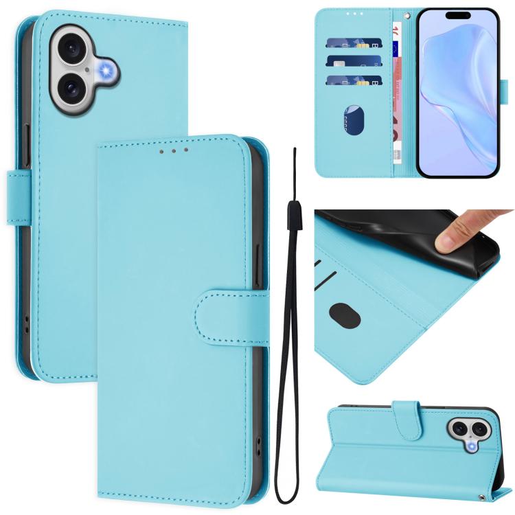 Skin Feel Solid Color Leather Phone Case with Lanyard
