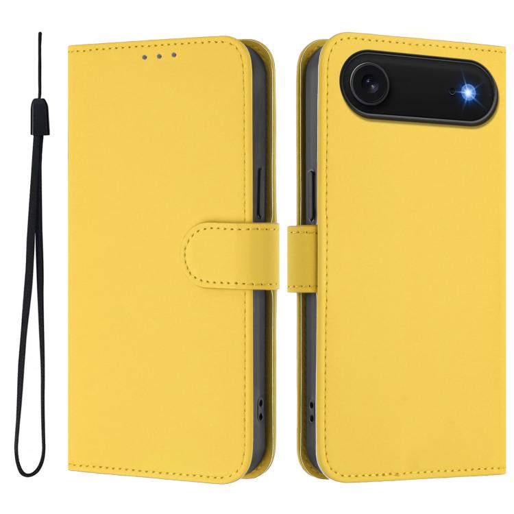 Skin Feel Solid Color Leather Phone Case with Lanyard