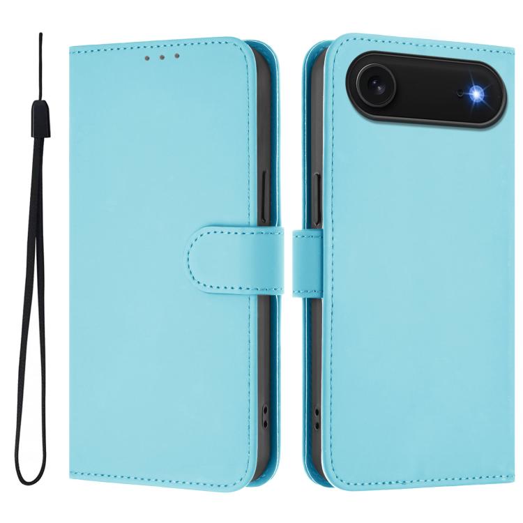 Skin Feel Solid Color Leather Phone Case with Lanyard