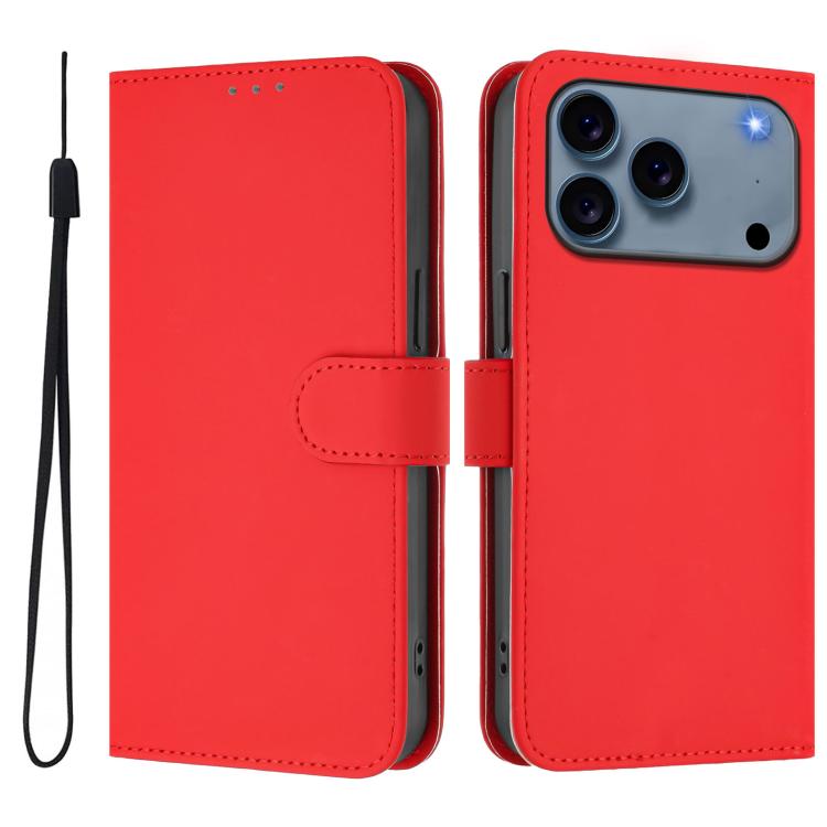 Skin Feel Solid Color Leather Phone Case with Lanyard