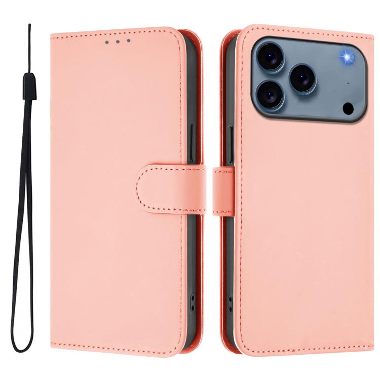Skin Feel Solid Color Leather Phone Case with Lanyard