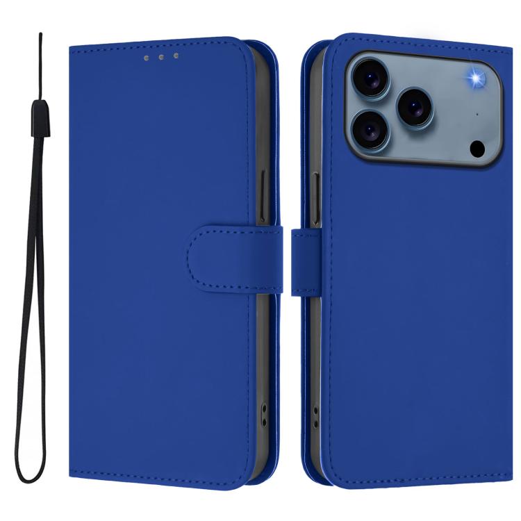 Skin Feel Solid Color Leather Phone Case with Lanyard