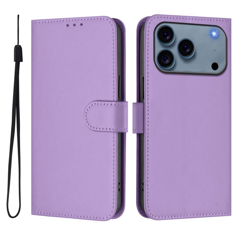 Skin Feel Solid Color Leather Phone Case with Lanyard